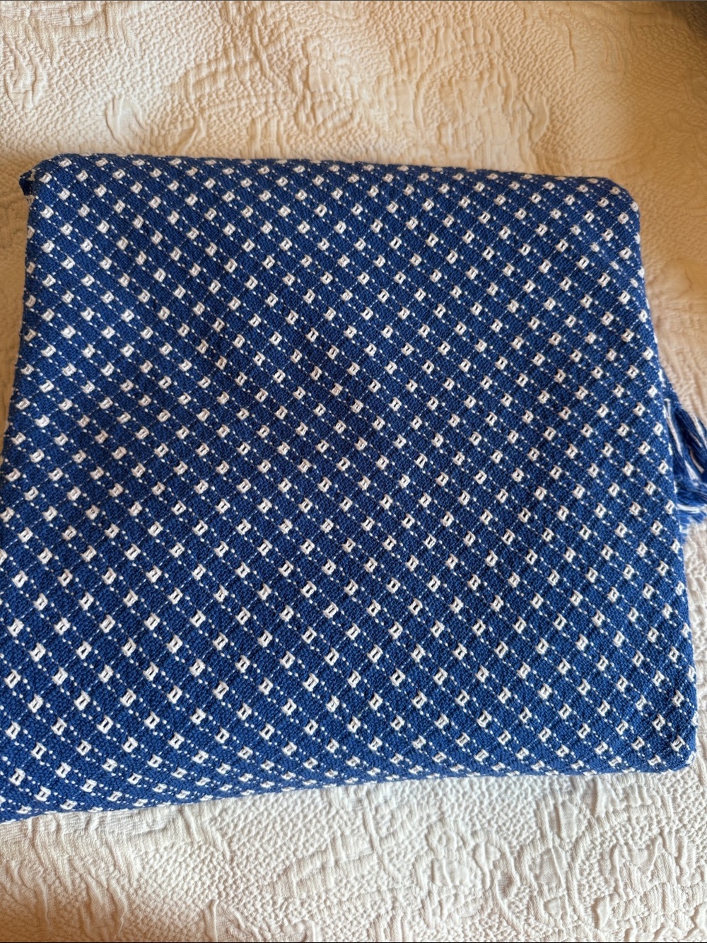 Blue and White Woven Dining Tablecloth